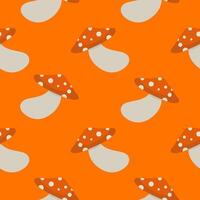 seamless pattern with cute red mushrooms on a color background vector