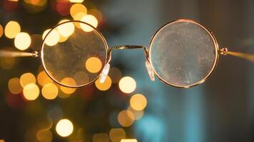 Santa Claus Point Of View Eyeglasses With Lights Christmas Background photo