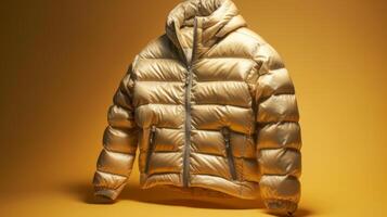 Men's winter jacket on a yellow background. 3d rendering. photo