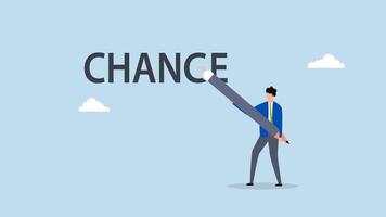 Turn change into chance, 4k animation of clever businessman employing an eraser to transform letters from change into chance. video
