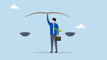 Principles and business ethic to do right things, 4k animation of businessman chief elevate equilibrium moral scale. video
