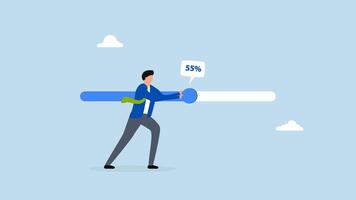 Working project progress, 4k animation of businessman works diligently to advance the progress bar to meet the deadline. video
