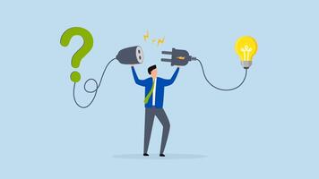 Solution solving problem, 4k animation of entrepreneur link query with illumination answer. video