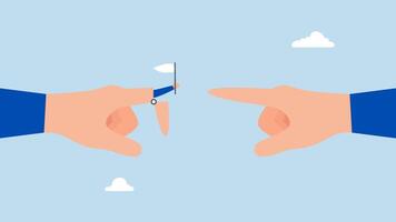 Stop argument, 4k animation of Two businessmen are arguing while pointing at each other, with one holding a small white flag in surrender. video