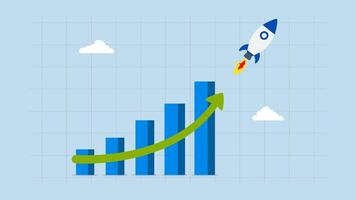 Exponential growth or compound interest, 4k animation of financial chart illustration with upward arrow resembling soaring rocket. video