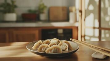 Plate of steamed Chinese dumplings photo