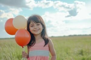 Smiling girl holding colorful balloons photo