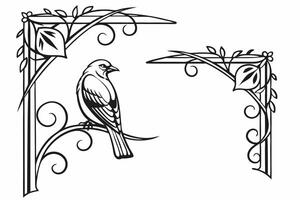 bird on a branch with leaves and vines vector