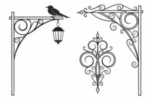 a black and white drawing of a bird on a lamp post vector