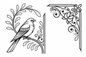 a bird is perched on a branch and a floral design is in the background vector