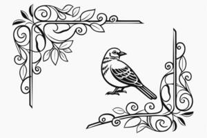 bird on a branch in a frame with ornate design vector