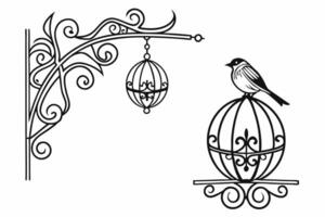bird cage and bird on a branch vector