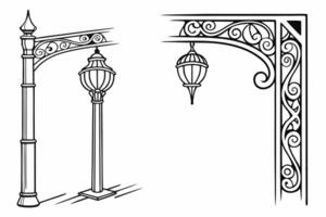 a black and white drawing of a street lamp and a lamp post vector