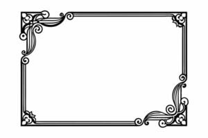 a black and white square frame with a scroll design vector