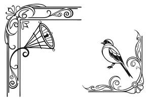 a bird and a bird feeder are shown in a frame vector