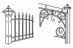 a drawing of a wrought iron fence and gate vector
