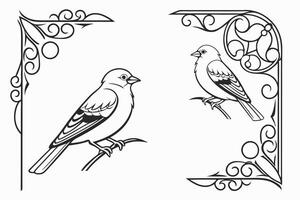two birds are sitting on a branch in a frame vector