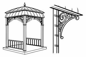 a drawing of a gazebo with a railing vector