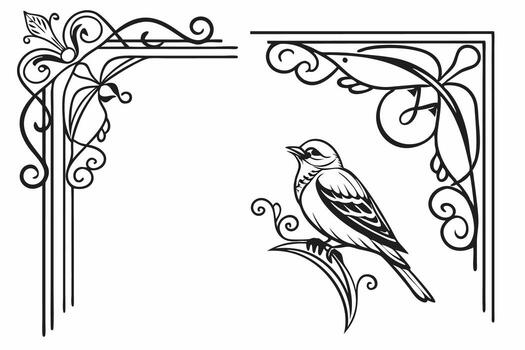 bird on a branch in a frame with ornamental design vector