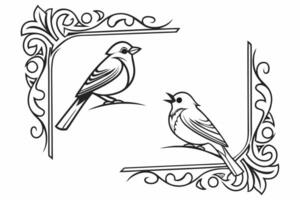 two birds in ornate frame with a border vector