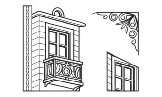 a drawing of a balcony and window vector