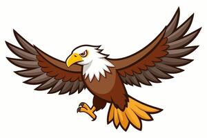 a cartoon bald eagle flying with its wings spread vector