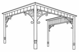 a drawing of a pergola with a railing vector