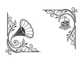 vintage black and white gramphone frame with ornate design vector