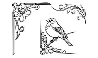 a bird is perched on a branch in a frame with ornamental designs vector