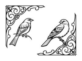 two birds sitting on a branch in a frame vector