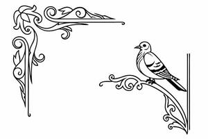 a black and white drawing of a bird perched on a branch vector