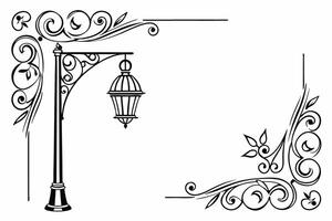 a black and white drawing of a lamp post and a lantern vector