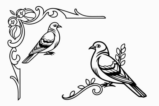 two birds sitting on a branch in a frame vector