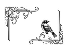 bird on a branch in a frame with ornamental design vector