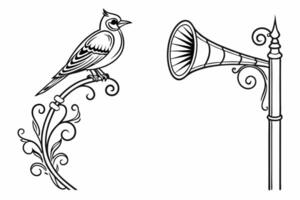 a bird and a horn are shown in a drawing vector