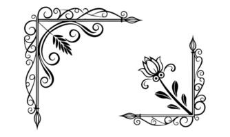 a black and white drawing of a flower and a frame vector
