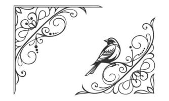 bird on a branch in a frame with ornate swirls vector