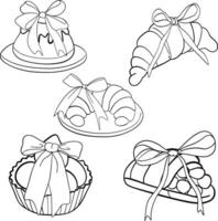 Outline Desserts with Bows for Coloring vector