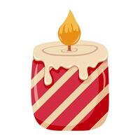 Decorative lit candle with red striped pattern. vector