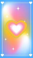Glowing heart shape with colorful gradient background and white border featuring heart corners and sparkles. Valentines Day and love concept. Template for social media post, greeting card, invitation vector