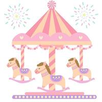 Pink Carousel with fireworks icon..Circus style. Little Rocking horse of element . vector