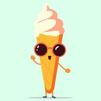 An ice cream cone with sunglasses and a smile vector