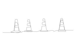 Hand-drawn traffic cones continuous line art drawing. vector