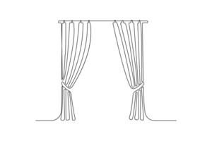 Minimalist continuous line art drawing of curtains. Window curtain outline isolated on white background vector