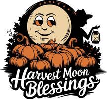 Two glowing eyes peek out from behind a dark silhouette of trees against a yellow and orange moon. vector