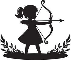 silhouette of a girl with bow and arrow vector