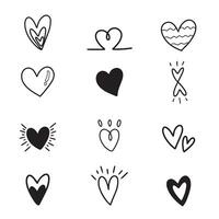 Heart and love doodle hand drawn with outline for element, illustration and valentine. Different shapes vector
