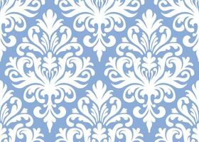 Light blue and white damask pattern with elegant floral motifs. Damask seamless pattern. vector