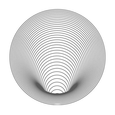 Abstract circular design with concentric black lines forming a tunnel effect on a white background.