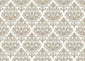 Taupe and white damask pattern with intricate floral motifs. Damask seamless pattern. vector